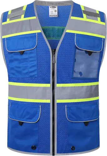 Vista 12 de JKSafety Hi-Vis Chaleco de seguridad unisex para topógrafos de alta visibilidad, resistente, con bolsillos internos, cumple con las normas ANSI/ISEA