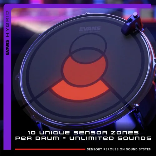 Vista 3 de Evans Sistema de sonido híbrido de percusión sensorial: incluye software, interfaz de audio, 3 sensores de batería y cables, transforma cualquier