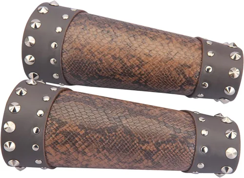 Vista 8 de Jeilwiy Pulsera de guante de cuero, brazaletes medievales, muñequera vikinga, caballero LARP, brazos vikingos, disfraz renacentista
