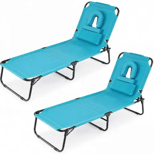 Vista 10 de GYMAX Silla bronceadora, sillas plegables con orificio para la cara y funda, asa de transporte de almohada extraíble, portátil, compacta, diseño al