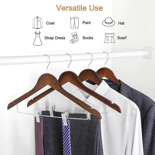 Vista 3 de TOPIA HANGER Perchas de madera para trajes con clips de metal ajustables (paquete de 10), perchas de ropa de madera maciza, gancho giratorio