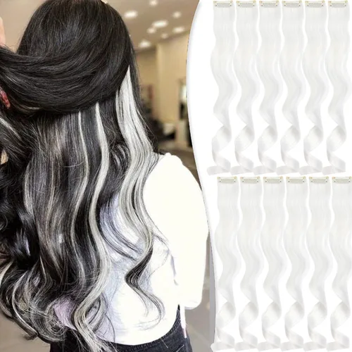 Vista 8 de Extensiones de cabello sintético con clip de 24 pulgadas, extensiones de cabello sintético lacio con reflejos arcoíris para mujeres y niñas, regalo