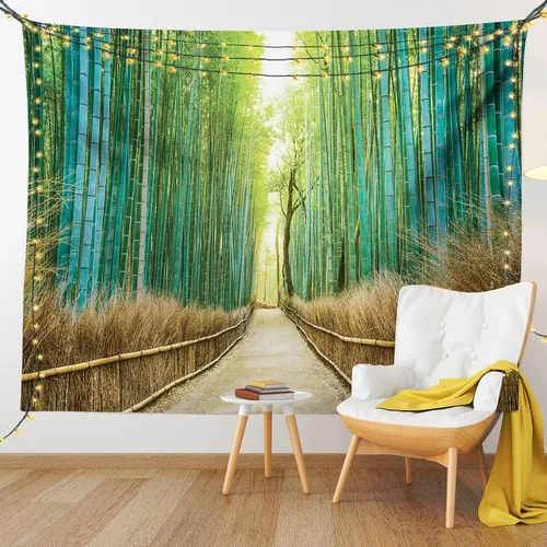 Vista 9 de Ambesonne Tapiz de bosque, fotografía panorámica del parque paisajístico histórico en Japón, estampado romántico, colgante de pared ancho
