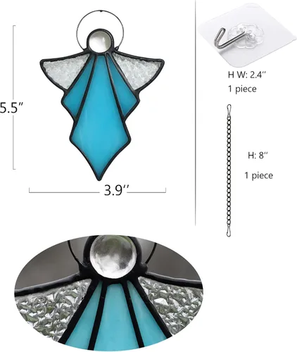 Vista 6 de Adorno de ángel para colgar en vitrales, decoración de vacaciones, regalos conmemorativos de condolencias, regalos de ángel para mujeres (azul) 5.5