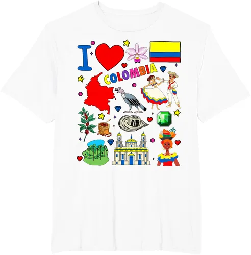 Vista 12 de Camiseta con diseño de bandera y mapa de I Love Colombia dibujada a mano