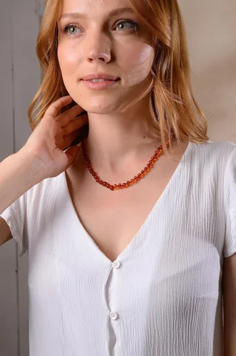 Vista 2 de Collar de ámbar para mujer con cierre de plata chapada en oro de 18 quilates, 19 pulgadas con extensor de 2 pulgadas, hecho a mano con cuentas