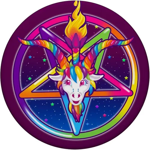 Vista 3 de Rainbow Baphomet Pentagram Sigil Popsocket Cabeza de cabra – PopSockets Grip y soporte para teléfonos y tabletas, Negro