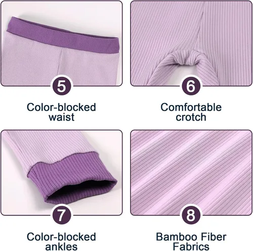 Vista 5 de OPAWO Pijama de bambú para niños pequeños, camiseta acanalada y pantalones de 2 piezas para niña, ropa de otoño para bebé, ropa de invierno de 1 a 7