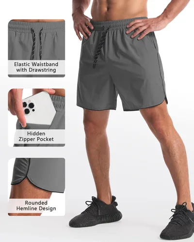 Vista 4 de Paquete de 2 pantalones cortos deportivos de entrenamiento de 5 pulgadas para hombre, pantalones cortos de gimnasio de secado rápido con bolsillos