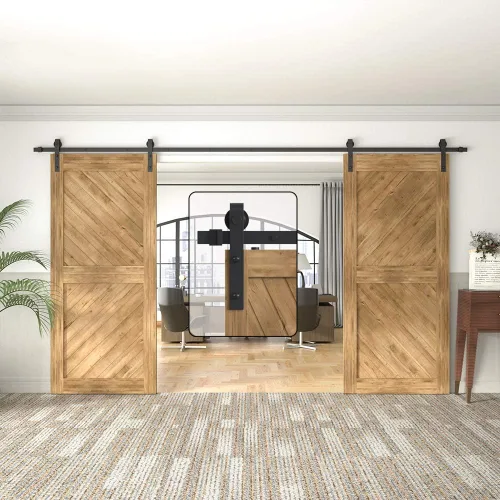 Vista 8 de Winsoon puerta de madera para establo, deslizante; kit para clóset, gabinete, con piezas metálicas, estilo antiguo para puertas dobles, superficie