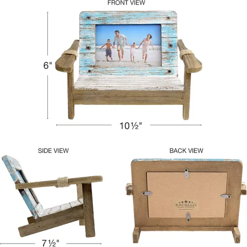 Vista 3 de EXCELLO GLOBAL PRODUCTS Marco de fotos para silla de playa: capacidad para fotos horizontales de 4 x 6. Imagen rústica para exhibición de mesa