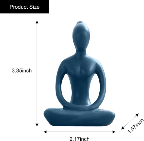 Vista 5 de Estatua de postura de yoga, figura de decoración zen, escultura de cerámica azul para decoración de escritorio del hogar, 2.1 x 3.3 pulgadas, 1
