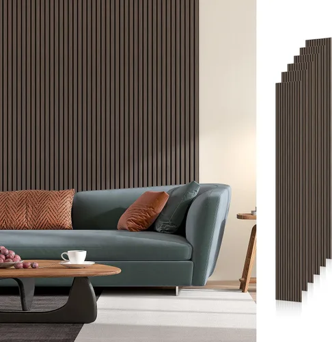 Vista 17 de SMARTSTANDARD Paneles de pared acústicos de muestra en madera, panel de pared insonorizado, panelado de listones de madera estriado en 3D para Roble