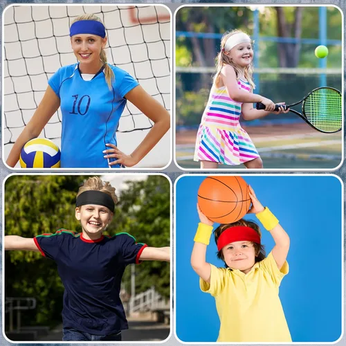 Vista 6 de Deekin 6 diademas para niños y niños, bandas atléticas para niños, diademas de fútbol para niños, bandas de sudor elásticas que absorben el sudor