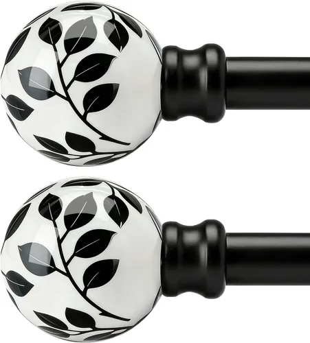 Vista 16 de Ceramic Black Curtain Rods for Windows 16 to 60 Inches Drapery Rods Adjustable Length Extendable Heavy Duty 1" Diameter iron Window Modern