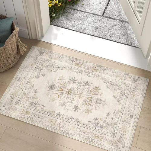 Vista 68 de jinchan Fiora - Alfombra lavable de área pequeña, alfombra de entrada floral de medio círculo de 2 x 3, tapete de media luna de pelo bajo, suave
