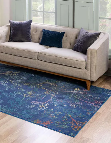 Vista 4 de Unique Loom Blossom Collection - Alfombra de área Yoshino (2' x 3' 1", rectangular, azul/verde)