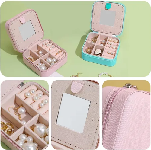 Vista 5 de 2Pcs Travel Jewelry Case for Women Girls,Portable Jewelry Box with Letters 2-Layer Jewelry Storage Mini Jewelry Case Travel Must Have Birthday Gifts