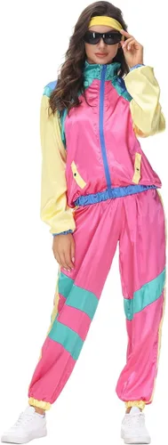 Vista 5 de Traje deportivo de los años 80 para hombres y mujeres, chaqueta y pantalones, traje con diadema, traje de 1980 para Halloween, fiesta vintage
