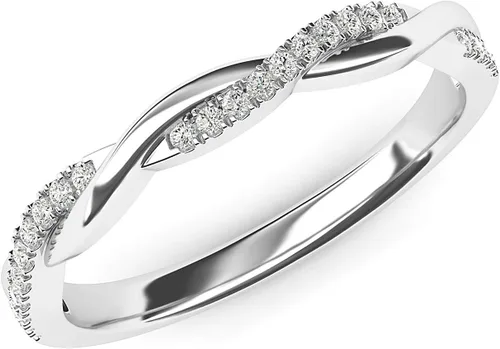 Vista 2 de Anillo de oro blanco de 14 quilates de 0.098 in con diseño de vid torcida pequeña de diamantes de imitación, anillo de boda a juego
