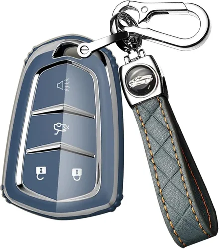 Vista 13 de ontto Protector de llave de automóvil compatible con Cadillac de 4 botones, carcasa de TPU suave con borde plateado para Escalade CTS SRX XT5 ATS