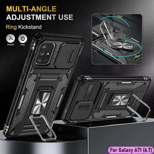 Vista 5 de Funda resistente para Samsung Galaxy A71 (5G), protector de parachoques de goma de doble capa de grado militar con protector de cámara deslizante