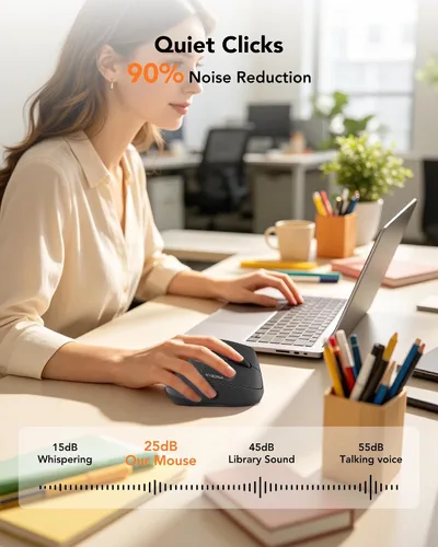 Vista 6 de KYSONA Ratón ergonómico inalámbrico, mouse vertical Bluetooth, DPI ajustable de 5 niveles, ratones con interruptor silencioso de 2.4 G para Windows