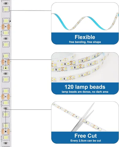 Vista 5 de Tira de luces LED blancas, tira de luz LED inteligente regulable de 16.4 pies, 6500 K, luz blanca brillante de día, adhesivo fuerte, 600 luces LED