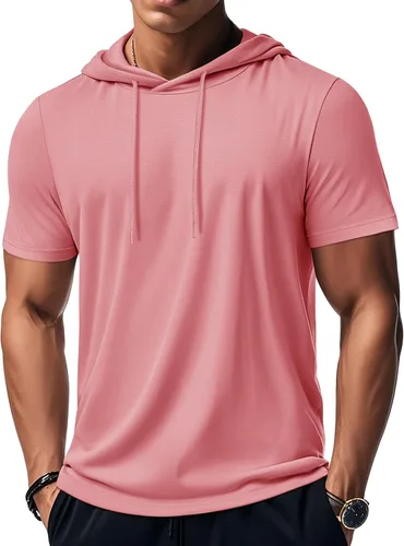 Vista 25 de MAGCOMSEN Sudadera con capucha de algodón de manga corta para hombre, sudadera ligera con capucha