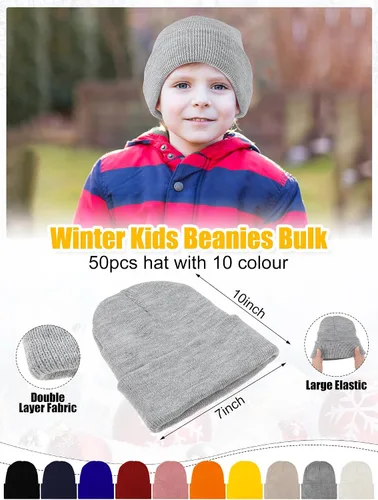 Vista 3 de Paquete de 100 gorros y guantes antideslizantes para niños, gorro de punto cálido, guantes de invierno a granel para niños y niñas