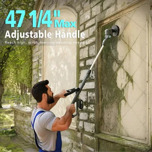 Vista 3 de Limpiador giratorio inalámbrico de 20 V con batería reemplazable, cepillo de limpieza eléctrico con mango largo y 8 cabezales de cepillo
