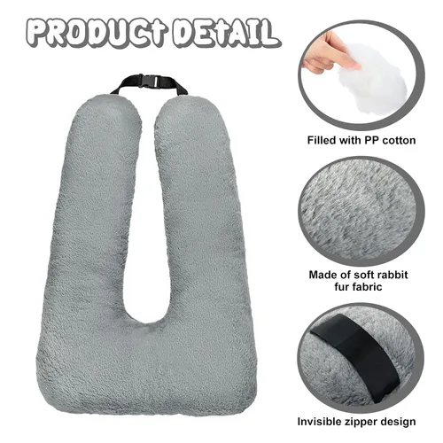 Vista 3 de Hoteam 2 almohadas de viaje para automóvil para dormir en forma de U para el asiento trasero, adultos y niños, soporte para cabeza y cuerpo, Gris