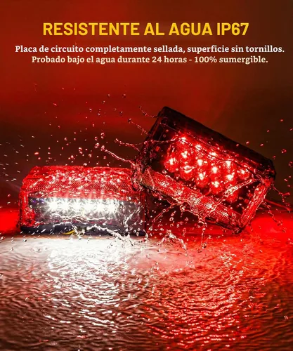 Vista 6 de Partsam - Kit de luces traseras LED rectangulares combinadas de 6", 12V, sumergibles, selladas, rojas, para remolque de barco, luz de freno, de rojo