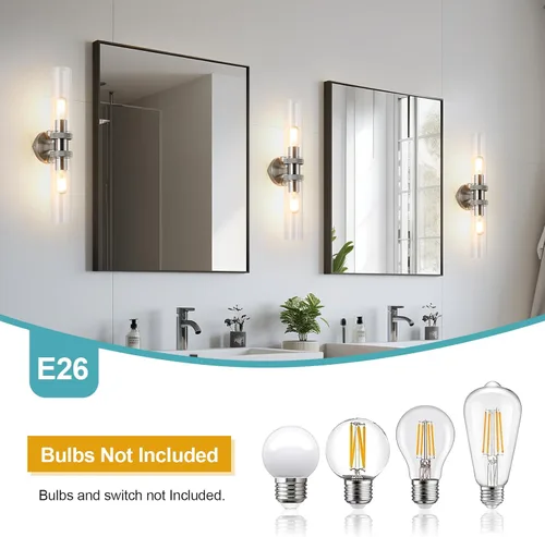Vista 4 de Luz de Tocador de Baño de 2 Luces Níquel Cepillado, Accesorios de Luz de Baño para Espejo Lateral, Lámpara de Pared Vintage para Dormitorio