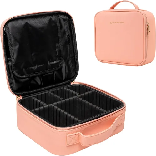 Vista 12 de Carrywell Estuche de viaje para maquillaje, no hecho en China, estuche de tren duro para cosméticos, organizador portátil de artistas de belleza