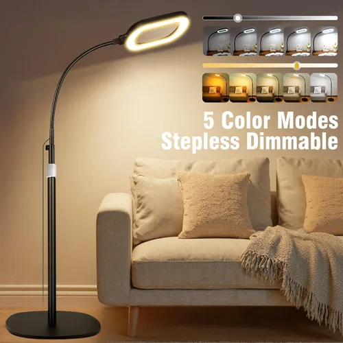 Vista 5 de Lupa grande con luz y soporte, lente de vidrio real óptico rectangular de 10X, lámpara de pie de lupa de cuello de cisne ajustable en altura, 5