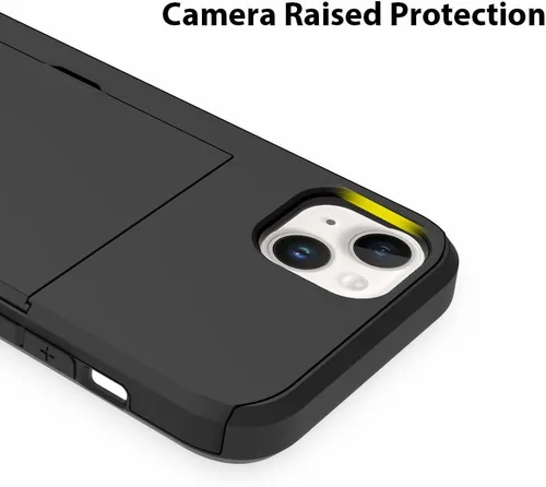 Vista 5 de ZIYE Funda para iPhone 13 con tarjetero, funda tipo cartera, antiarañazos, doble capa, bolsillo oculto, a prueba de golpes, compatible con iPhone 13