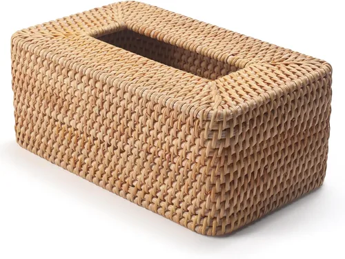 Vista 3 de Cubierta de la caja de pañuelos de ratán tejido natural servilleta facial rectangular 10 x 6.1 x 4.1 pulgadas (natural)