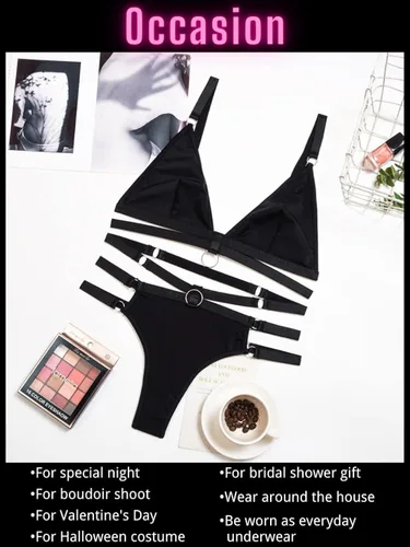 Vista 6 de KaeiShi Nailon opaco con tiras bralette tanga de cintura alta lencería de 2 piezas