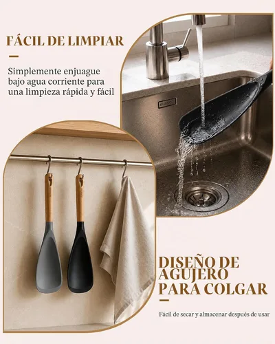 Vista 7 de Astercook Cuchara de cocina, paquete de 2, espátula de silicona Negro Gris