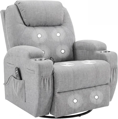 Vista 10 de JUMMICO Pequeño sillón reclinable giratorio con masaje Gris-oscuro