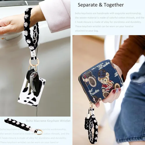 Vista 124 de BIHRTC Llavero de pulsera boho con soporte para lápiz labial, pulsera hecha a mano