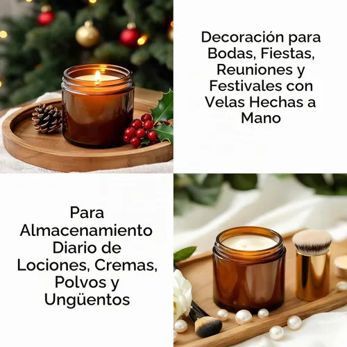 Vista 3 de KEYWING Frascos para velas de 4 oz con tapas, 24 PCS Frascos de vidrio ámbar con tapas de metal negro, Recipientes redondos para velas, Frasco vacío