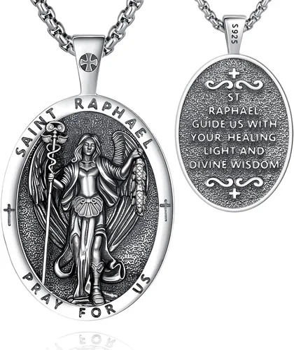Vista 29 de Vito Collares de Santos de Plata de Ley 925 para Mujeres y Hombres, Colgante de San Miguel/Crucifijo/Caravaca/San Judas/Virgen María, Medalla