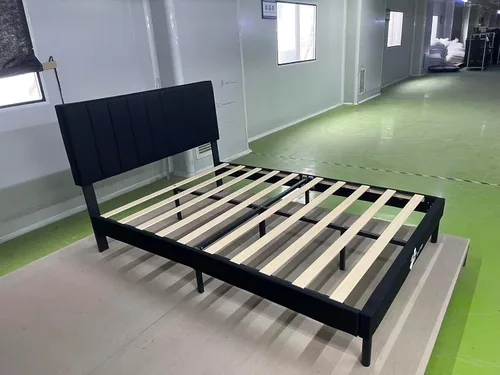 Vista 3 de IYEE NATURE Marco de cama tamaño King con cabecero, plataforma resistente con soporte de listones de madera, sin somier, base de colchón, fácil