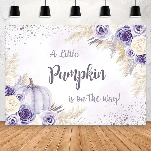 Vista 8 de MEHOFOND Fondo bohemio de calabaza para baby shower, decoración de fiesta de otoño de 7 x 5 pies, pancarta de Acción de Gracias, fotografía de Azul