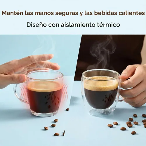 Vista 3 de Vasos de café expreso de doble pared de 5 oz/5.1 fl oz, un juego de 2, vasos de vidrio de borosilicato con aislamiento térmico con asa