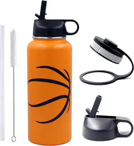 Vista 18 de Botella de agua de béisbol de 18 onzas, botella deportiva de boca ancha, vaso de viaje de metal con 2 tapas, botellas de agua aisladas al vacío