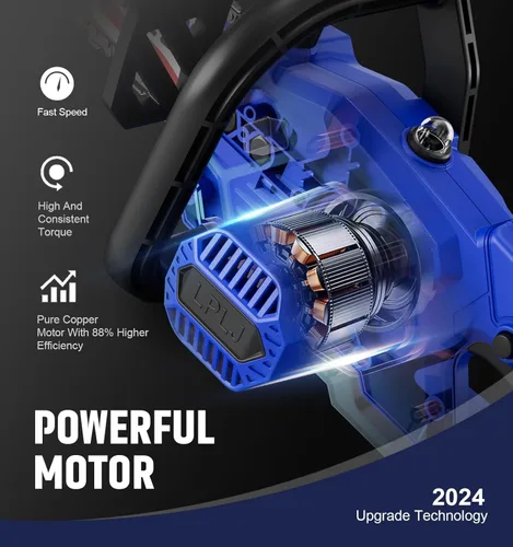 Vista 5 de Motosierra sin escobillas de 12" de 20V, motosierra eléctrica inalámbrica, motosierra portátil de mano, motosierras para poda de ramas y corte