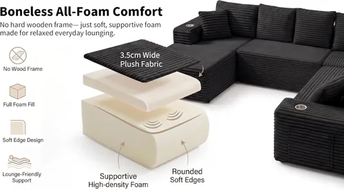 Vista 4 de Sofás seccionales de nube de gran tamaño para sala de estar, sofá modular de 7 plazas en forma de U de 122 pulgadas con diván, asiento profundo